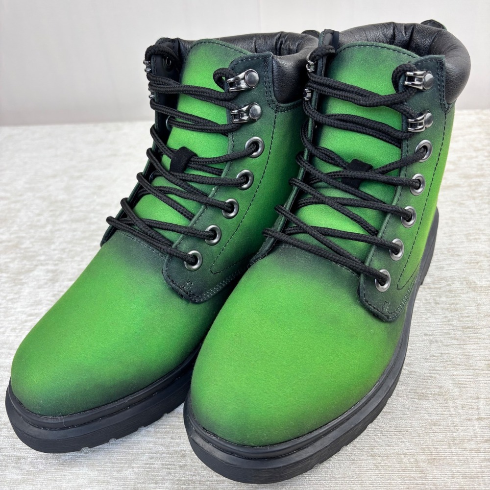Rogue + Wolf Green Shaded Combat Lace Up Boots Womens Sz 4.5W